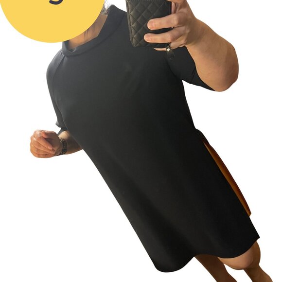 Navy Colorblock Shift Dress Mustard Panels Work Office Chic Size 14 - Picture 3 of 13